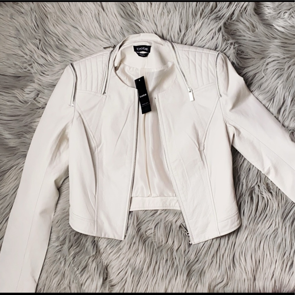 NWT BEBE White Leather Jacket